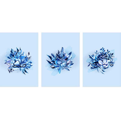 Set of 3 Blissful Blue Leaves botanical art prints by Claude & Leighton