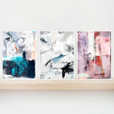 Gift set of blue & pink contemporary Abstracts mini art prints by Claude & Leighton