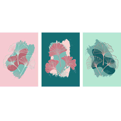Set of three Ginkgo Leaves art posters in pink and green - Claude & Leighton