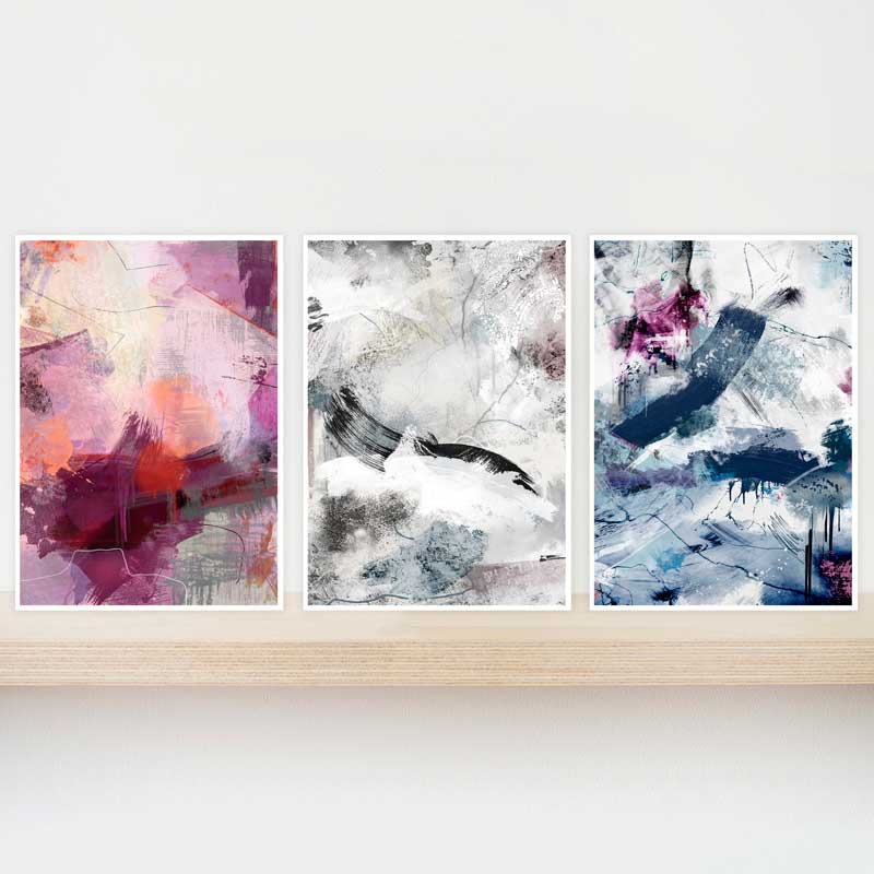 Gift set of black, blue & pink abstracts mini art prints by Claude & Leighton