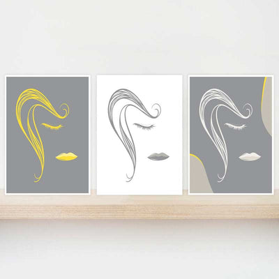 Gift set of 3 Abstract Lines Female Faces mini art prints by Claude & Leighton
