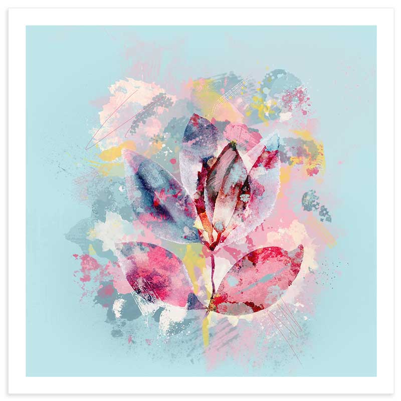 Pastel Blue Abstract Floral Leaves wall art print