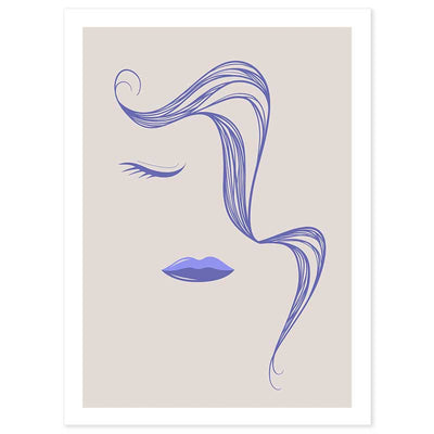 Very Peri Abstract Lines Female Face with Pony Tail Poster