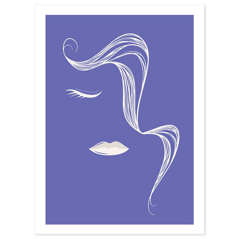 Very Peri & White Abstract Lines Female Face with Pony Tail Poster
