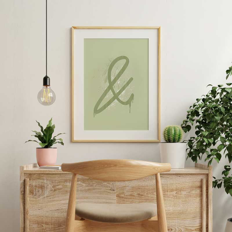 Wild Olive Green Ampersand Typography Poster by Claude & Leighton. Green And Sign wall art print, perfect for the office or study.