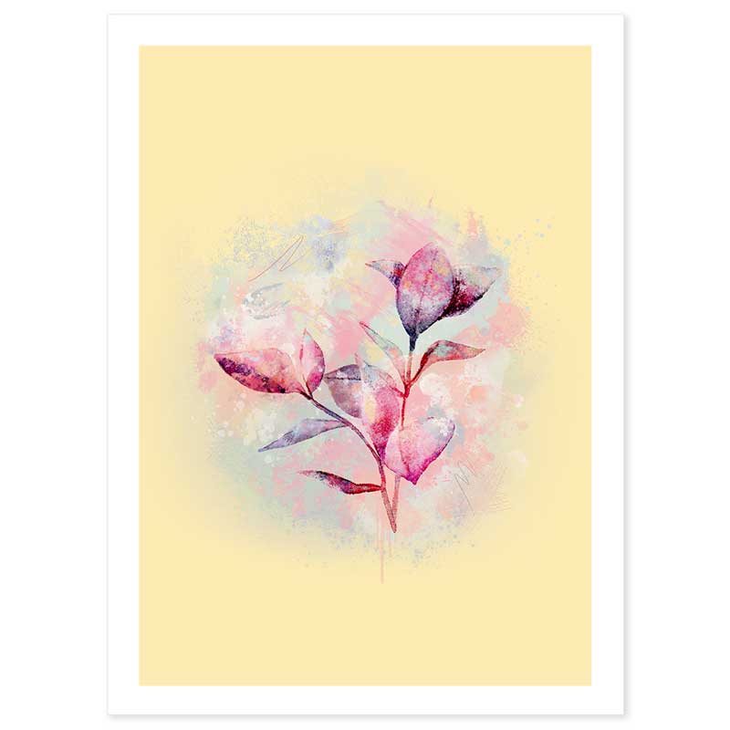 Pastel Yellow Abstract Floral Leaves wall art print